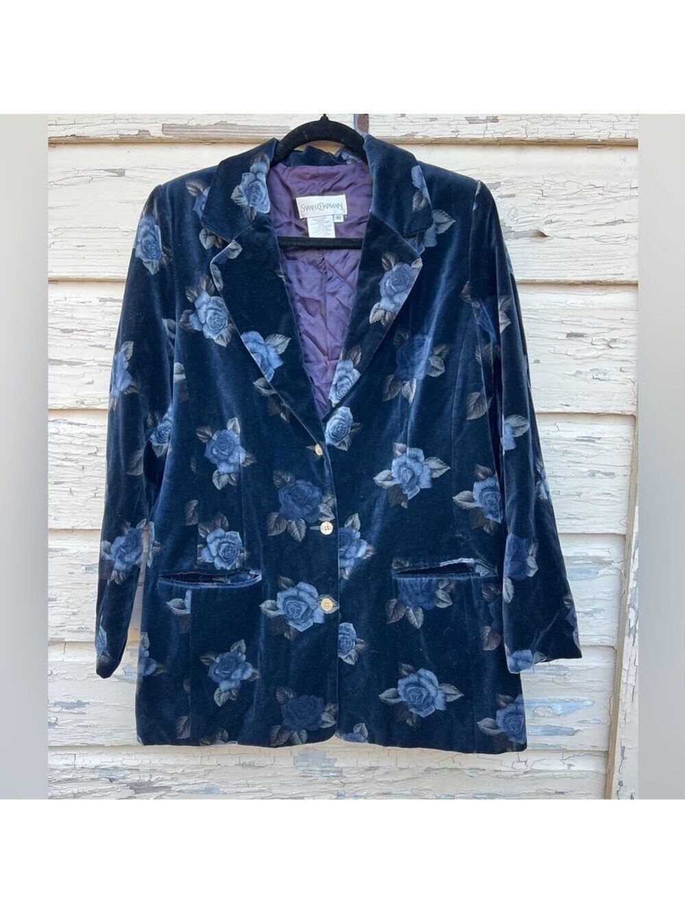 Vintage Sarah Chapman Made in USA Velvet Roses Dark Romantic Blazer Jacket 16
